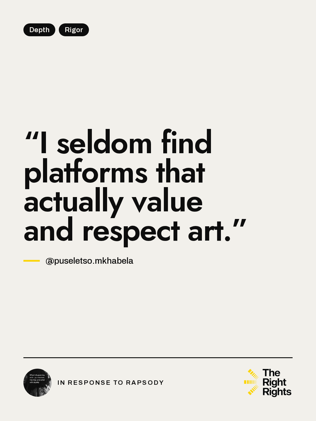 Cover: “I seldom find platforms that actually value and respect art.” — @puseletso.mkhabela