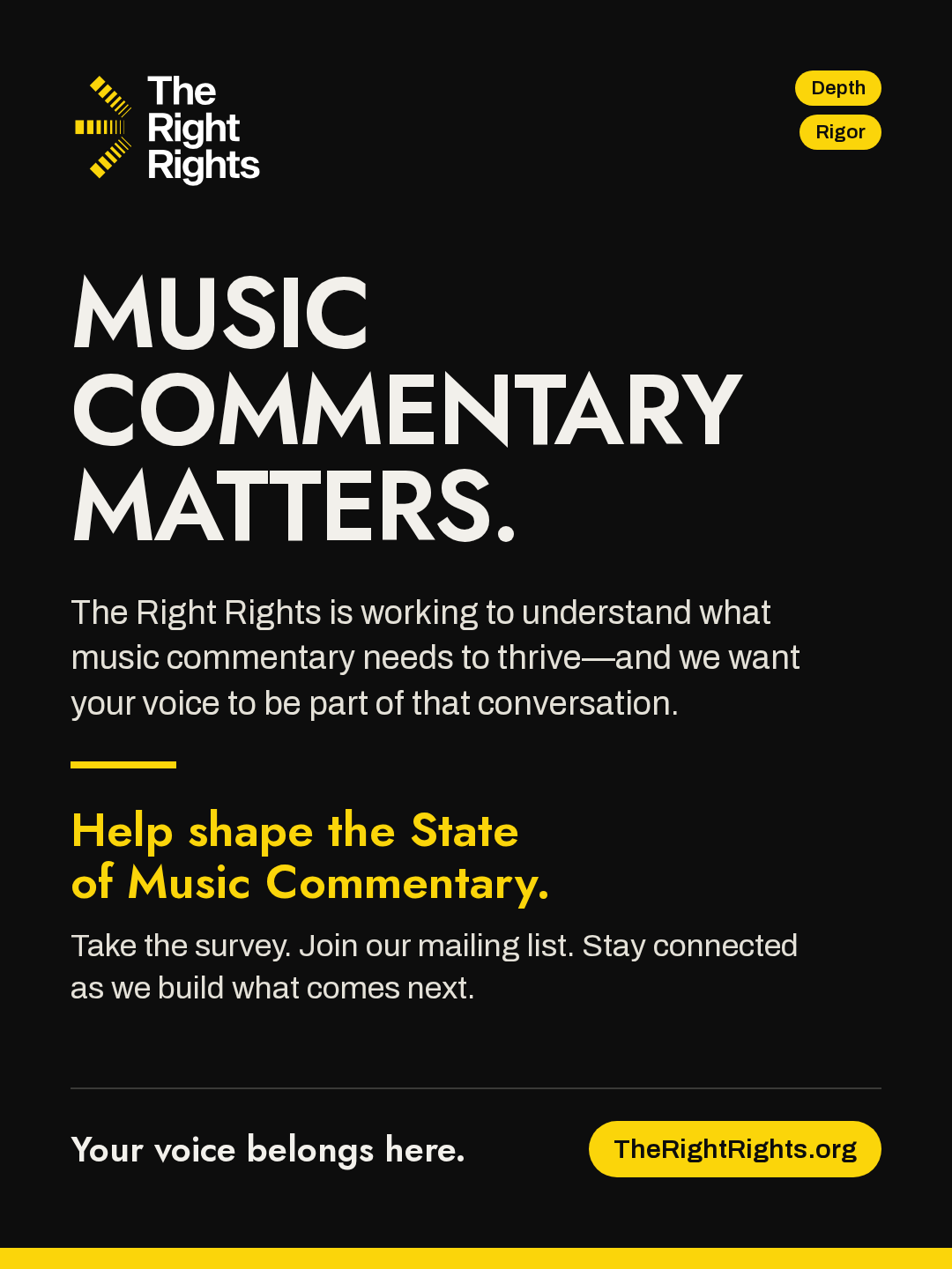 Closing slide: MUSIC COMMENTARY MATTERS. TheRightRights.org